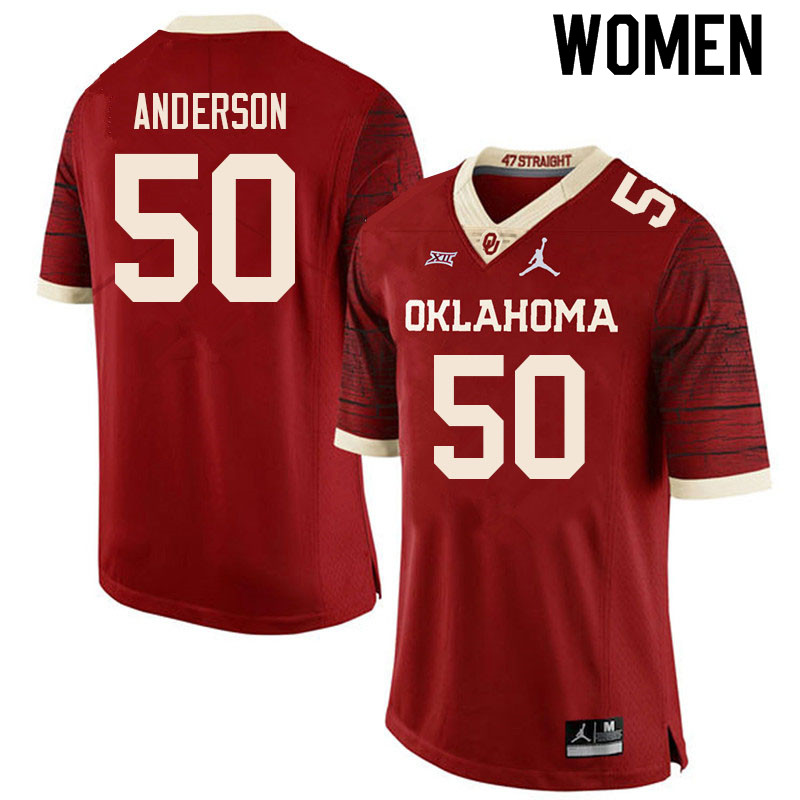 Women #50 Ben Anderson Oklahoma Sooners College Football Jerseys Sale-Retro - Click Image to Close